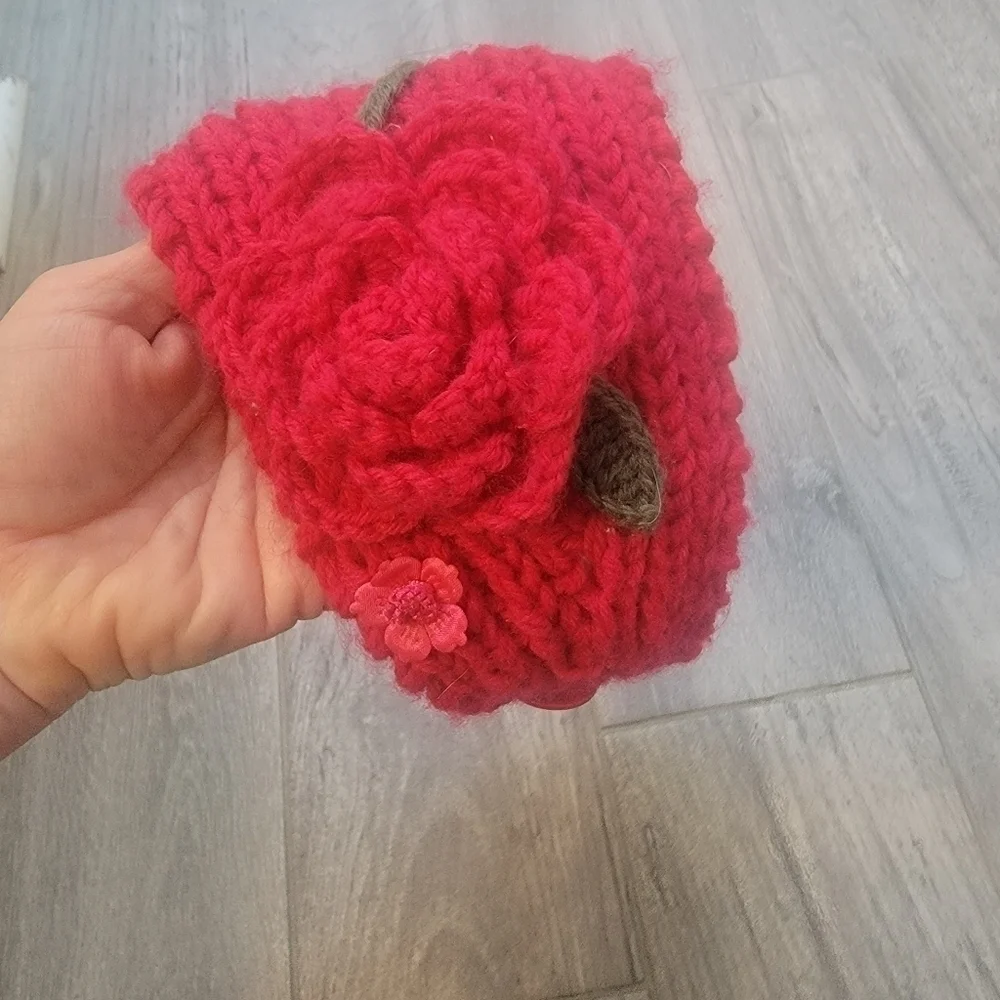 Crocheted Headband Pink Rose